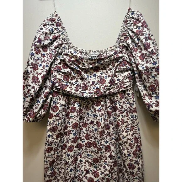 Speechless Rust Ivory Floral Puff Sleeve Mini Boho Cottagecore Pockets Sz S - Picture 2 of 6